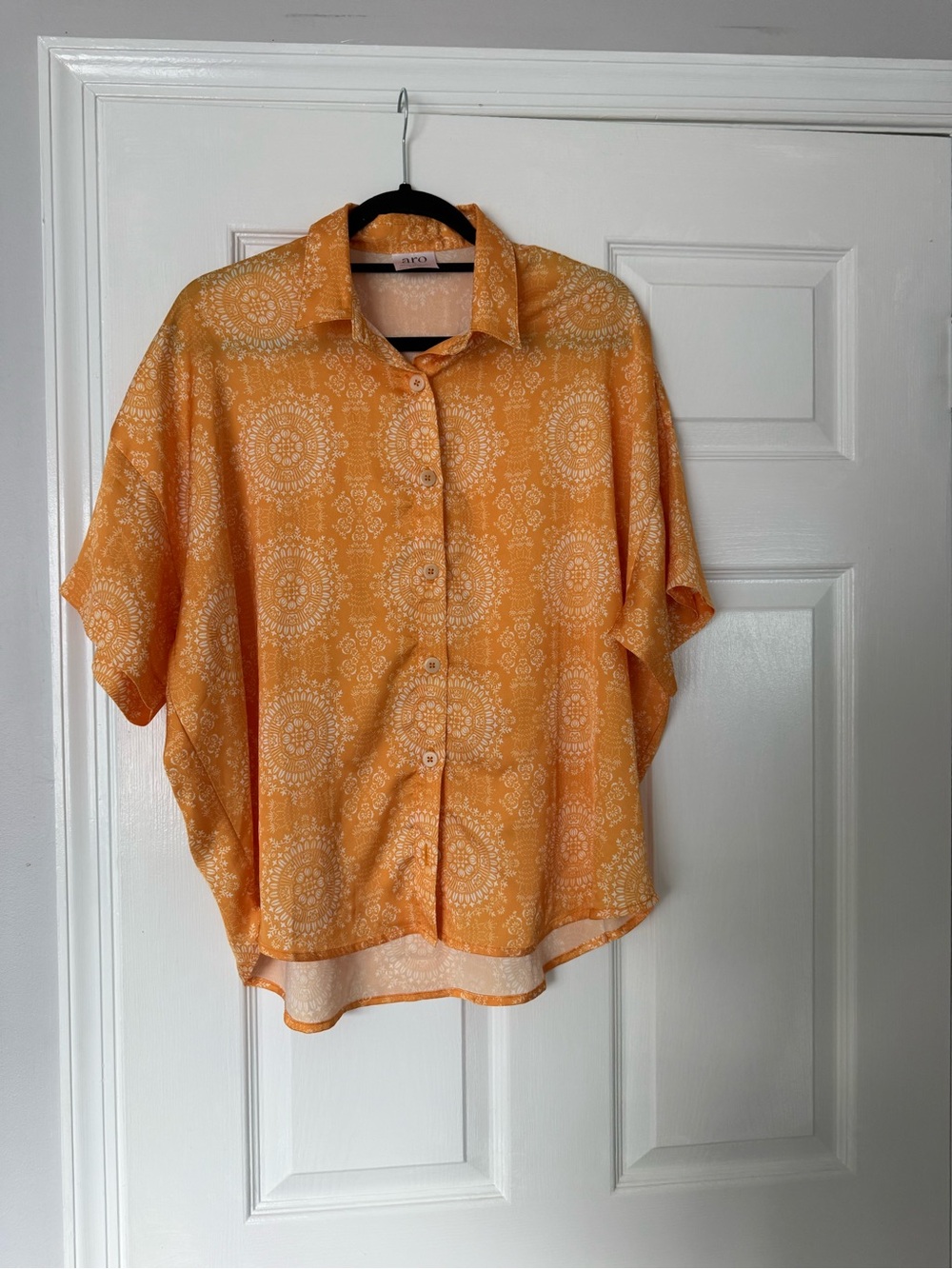Aro Swim Orange Printed Short-Sleeve Button-Down